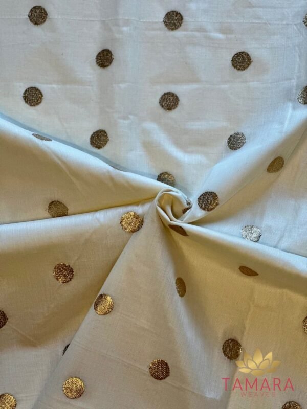 Tamara gold polka dot Kerala cotton set saree - Image 4