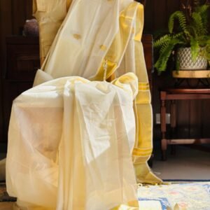 Tamara premium handloom look-alike Kerala Kasavu Set Saree with golden annam buttas all over the body