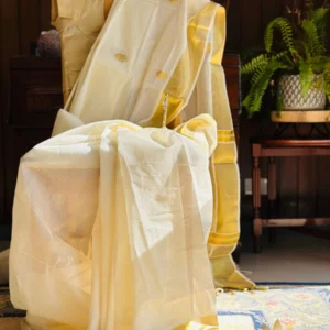 Tamara premium handloom look-alike Kerala Kasavu Set Saree with golden annam buttas all over the body