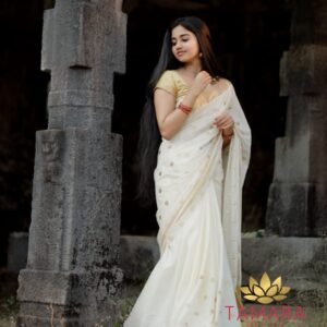 Tamara gold polka dot Kerala cotton set saree - PD01