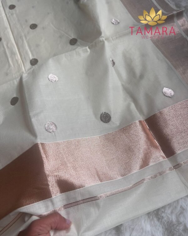 Tamara gold polka dot Kerala cotton set saree - PD01 - Image 11