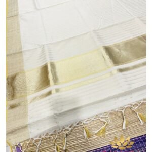 Tamara Exclusive Premium Balaramapuram Handloom Saree – Silver & Gold Mixed Antique Kasavu (Australia & NZ Shipping)