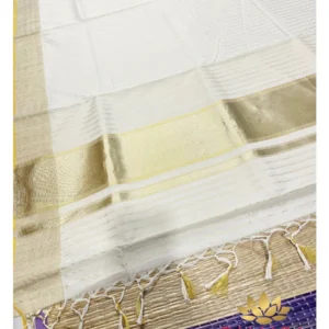 Tamara Exclusive Premium Balaramapuram Handloom Saree – Silver & Gold Mixed Antique Kasavu (Australia & NZ Shipping)