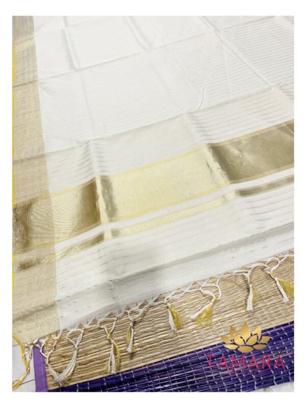 Tamara Exclusive Premium Balaramapuram Handloom Saree – Silver & Gold Mixed Antique Kasavu (Australia & NZ Shipping)