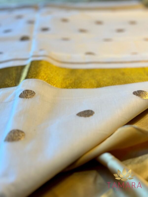 Tamara gold polka dot Kerala cotton set saree