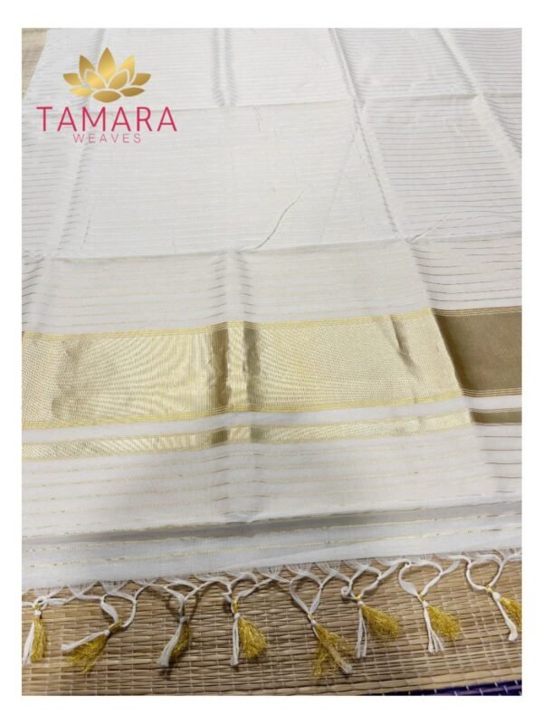 Tamara Exclusive Premium Balaramapuram Handloom Saree – Silver & Gold Mixed Antique Kasavu (Australia & NZ Shipping) - Image 2