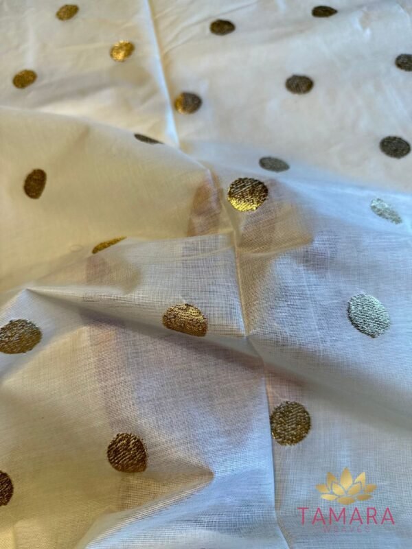 Tamara gold polka dot Kerala cotton set saree - Image 6