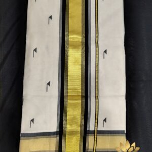 Tamara premium balaramapuram set saree - black kara and kasavu with black motifs
