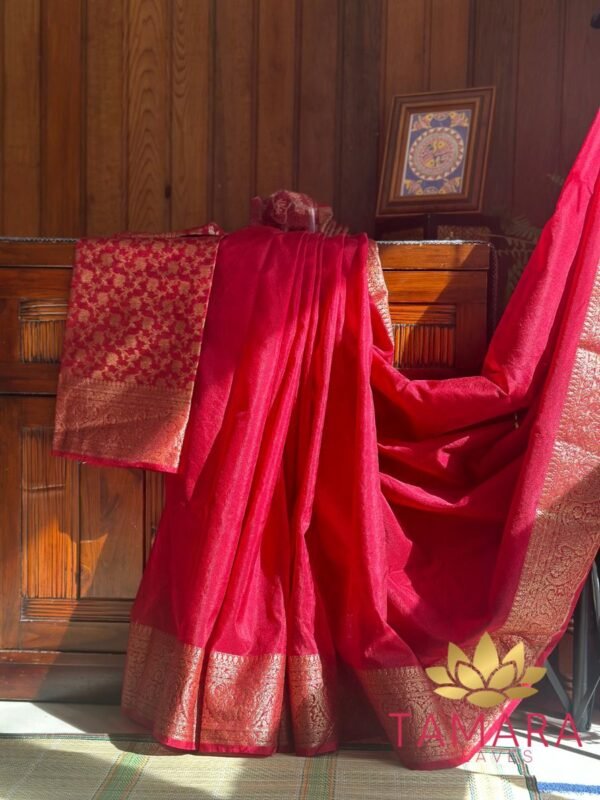 Tamara Semi Banarasi Red Saree in Warm Silk - Image 2