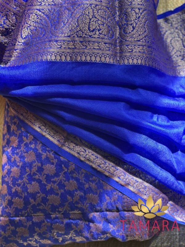 Tamara Semi Banarasi Royal Blue Saree in Warm Silk with Siver Zari - Image 4