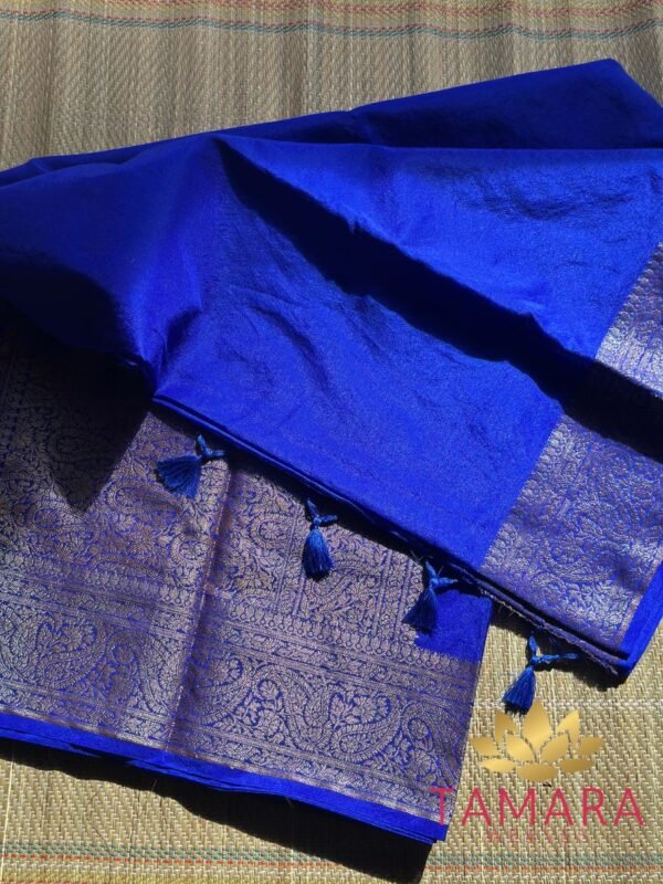 Tamara Semi Banarasi Royal Blue Saree in Warm Silk with Siver Zari - Image 3