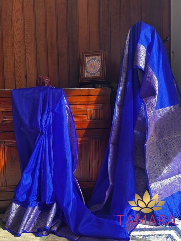 Tamara Semi Banarasi Royal Blue Saree in Warm Silk with Siver Zari