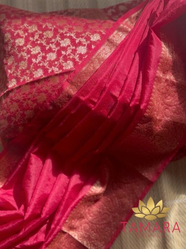Tamara Semi Banarasi Red Saree in Warm Silk - Image 4
