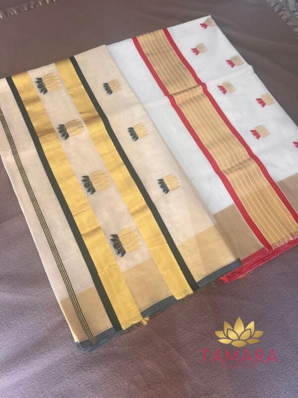 Tamara premium handloom lotus motif cotton saree - red - Image 4