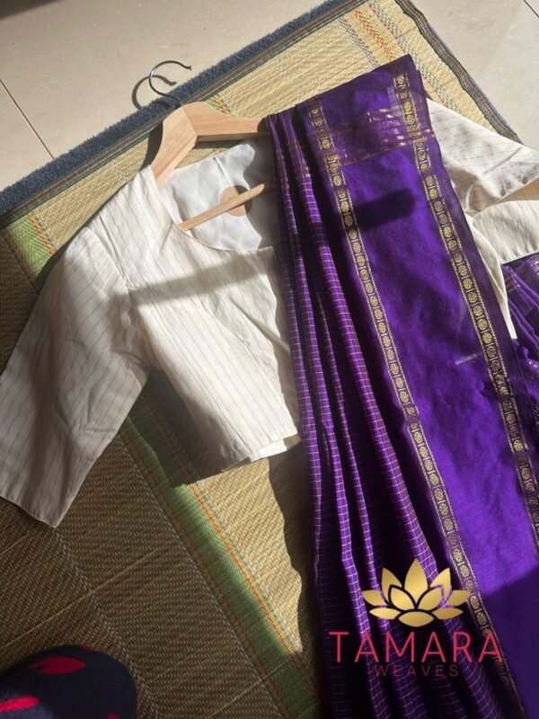 Tamara Exclusive Ready to wear Saree Blouse - Kerala Cotton with Golden Stripe