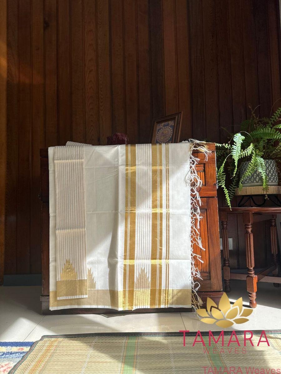 Tamara pure handloom temple set saree - HK01 - Image 2