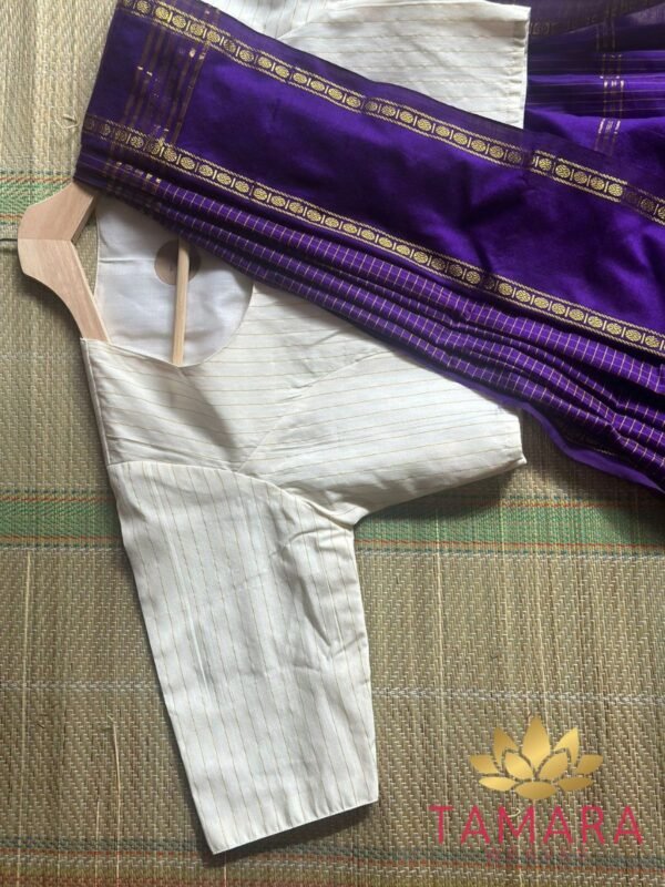 Tamara Exclusive Ready to wear Saree Blouse - Kerala Cotton with Golden Stripe - Image 3