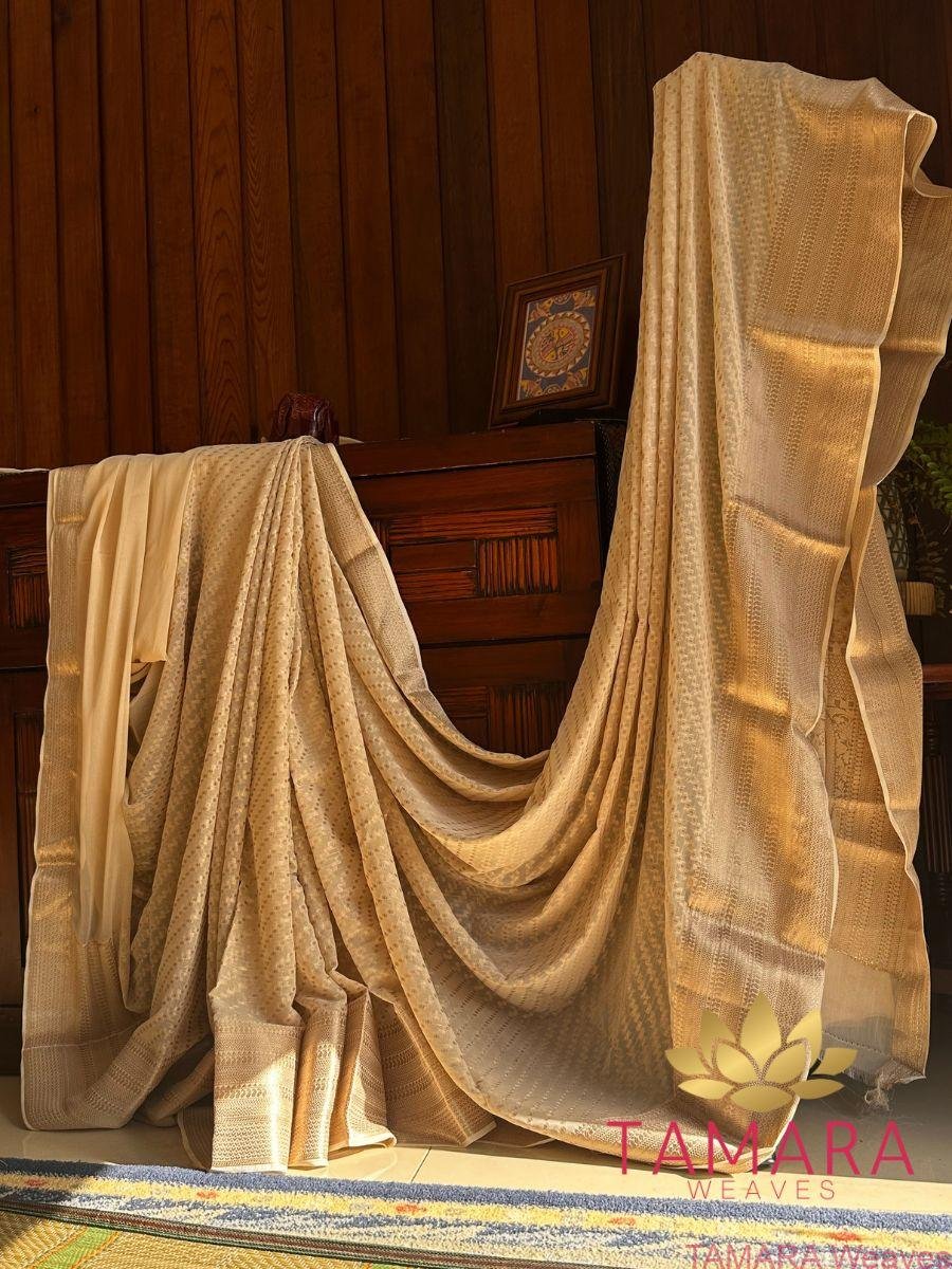 Tamara Semi Banarasi Chiffon Saree - Beige or biscuit shade - CH01