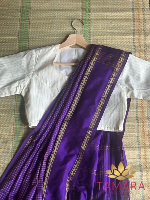 Tamara Exclusive Ready to wear Saree Blouse - Kerala Cotton with Golden Stripe - Image 2