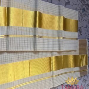 Tamara Kerala Set Mundu – Gold micro checks