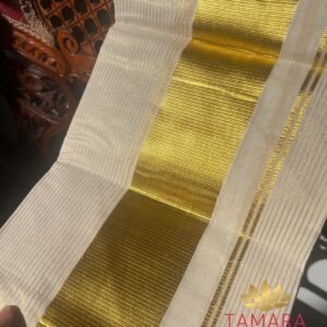Cream & Gold Micro Stripe Set Mundu