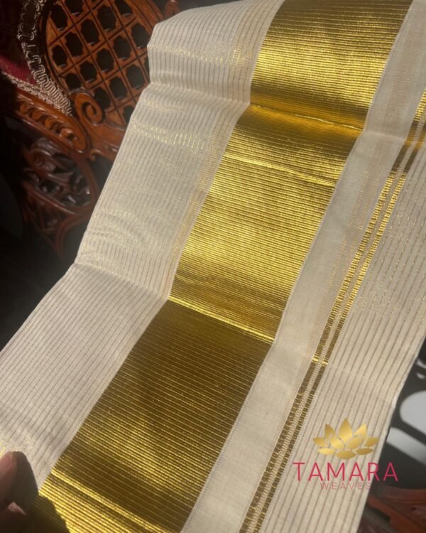 Cream & Gold Micro Stripe Set Mundu