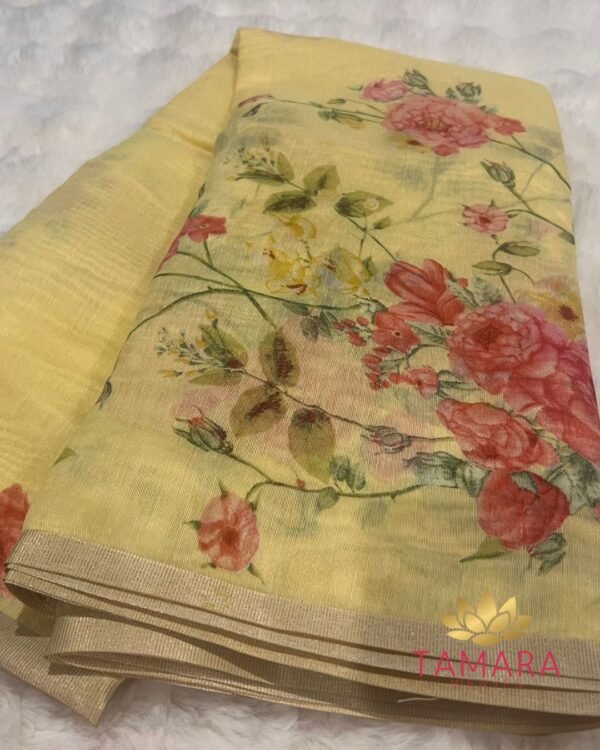 Alia Bhatt Gangubhai Inspired Semi Linen Floral Print Saree - Image 5