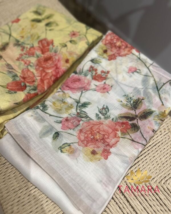 Alia Bhatt Gangubhai Inspired Semi Linen Floral Print Saree - Image 4