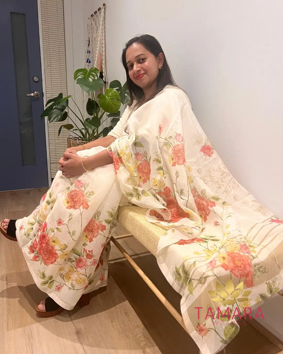 Alia Bhatt Gangubhai Inspired Semi Linen Floral Print Saree - Image 3