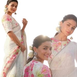 Alia Bhatt Gangubhai Inspired Semi Linen Floral Print Saree