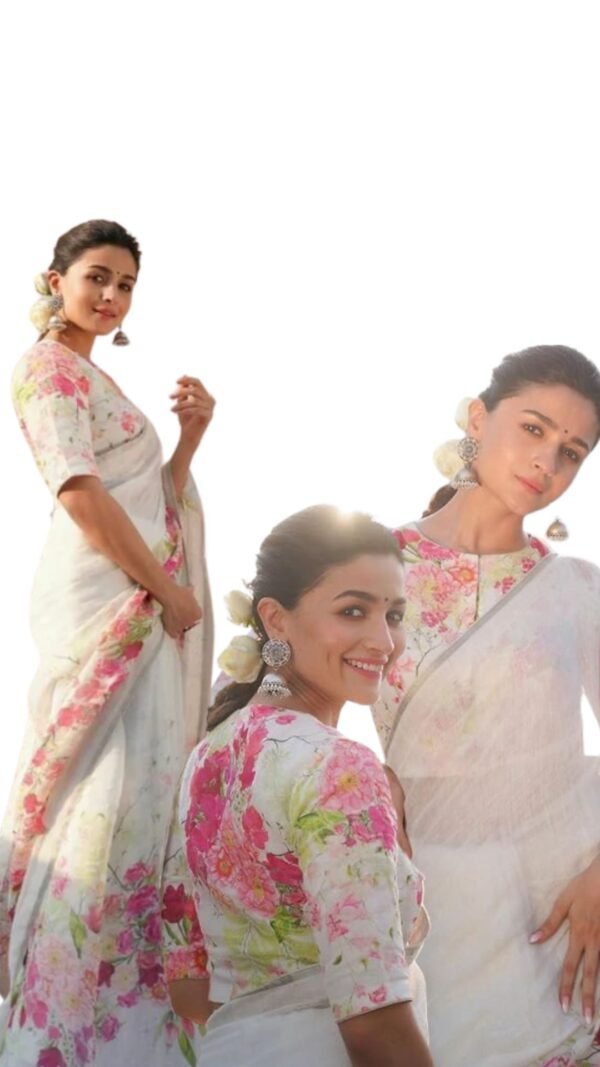 Alia Bhatt Gangubhai Inspired Semi Linen Floral Print Saree