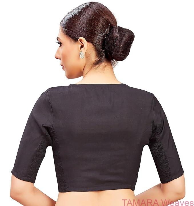 Stretchable Ready to wear Saree Blouse - Black colour - Image 3
