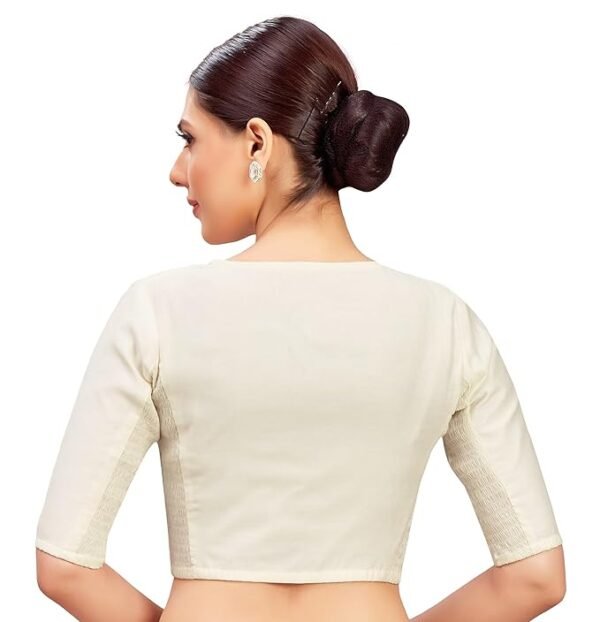 Stretchable Ready to wear Saree Blouse - Ivory colour - Image 3