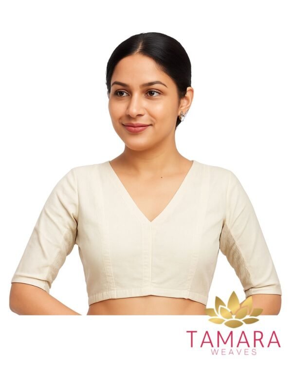 Stretchable Ready to wear Saree Blouse - Ivory colour