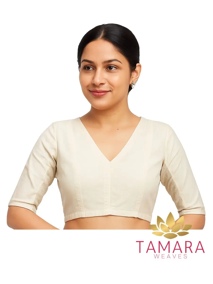 Stretchable Ready to wear Saree Blouse - Ivory colour