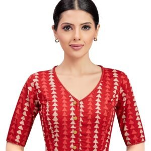 Ready to wear Saree Blouse - Red block print cotton blouse