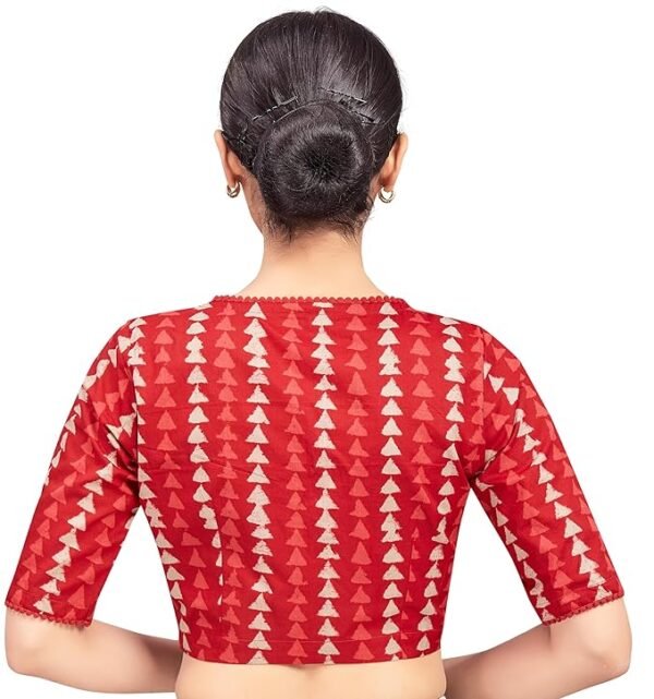 Ready to wear Saree Blouse - Red block print cotton blouse - Image 5