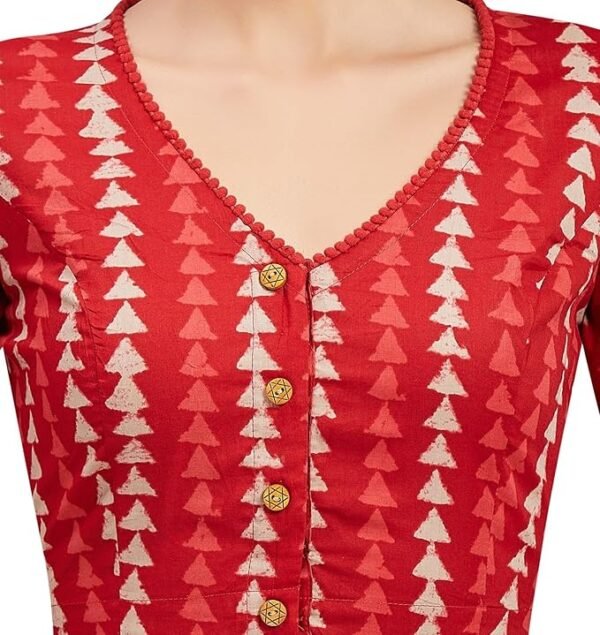 Ready to wear Saree Blouse - Red block print cotton blouse - Image 3