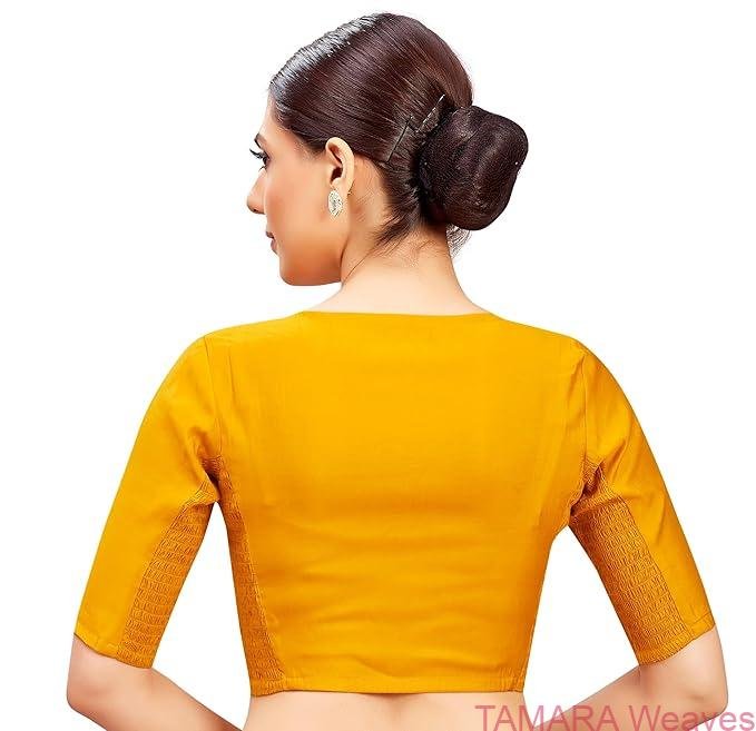 Stretchable Ready to wear Saree Blouse - Golden yellow colour - Image 2