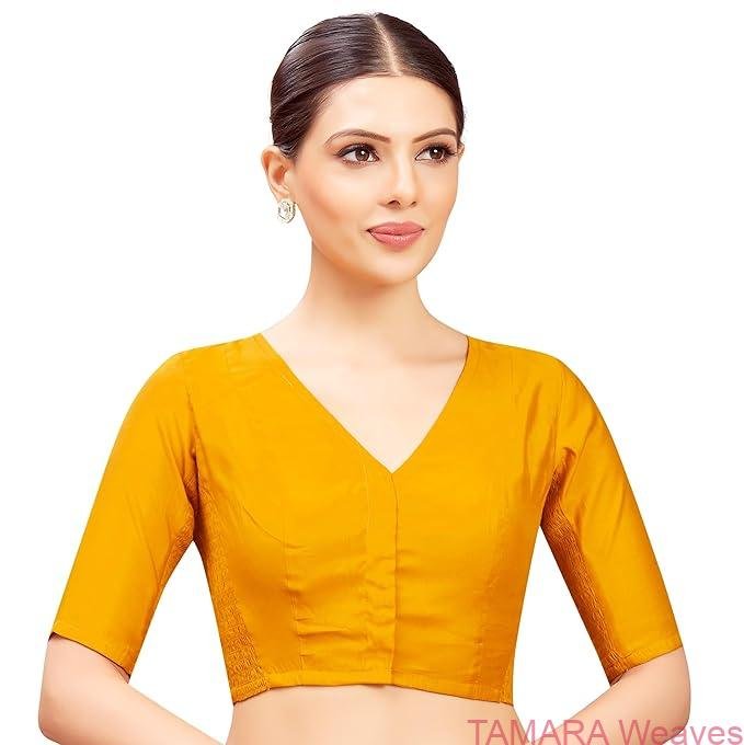 Stretchable Ready to wear Saree Blouse - Golden yellow colour