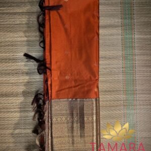Arya inspired Saree - Semi kanchipuram silk saree - rust orange and coffee brown - antique gold zari