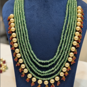 Multi layered green beads with pearls and ruby ((delivery available after Aug 13))