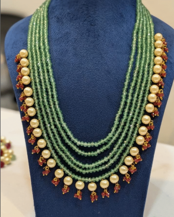 Multi layered green beads with pearls and ruby ((delivery available after Aug 13))