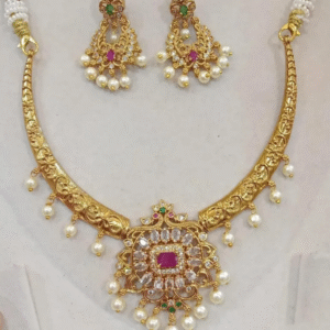 American diamond (AD) hasli pendant set with chandbali earrings ((delivery available after Aug 13))