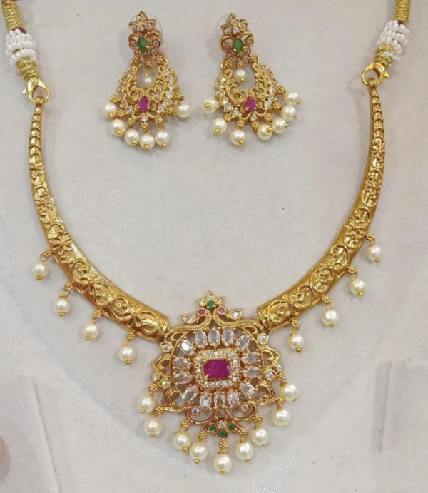 American diamond (AD) hasli pendant set with chandbali earrings ((delivery available after Aug 13))