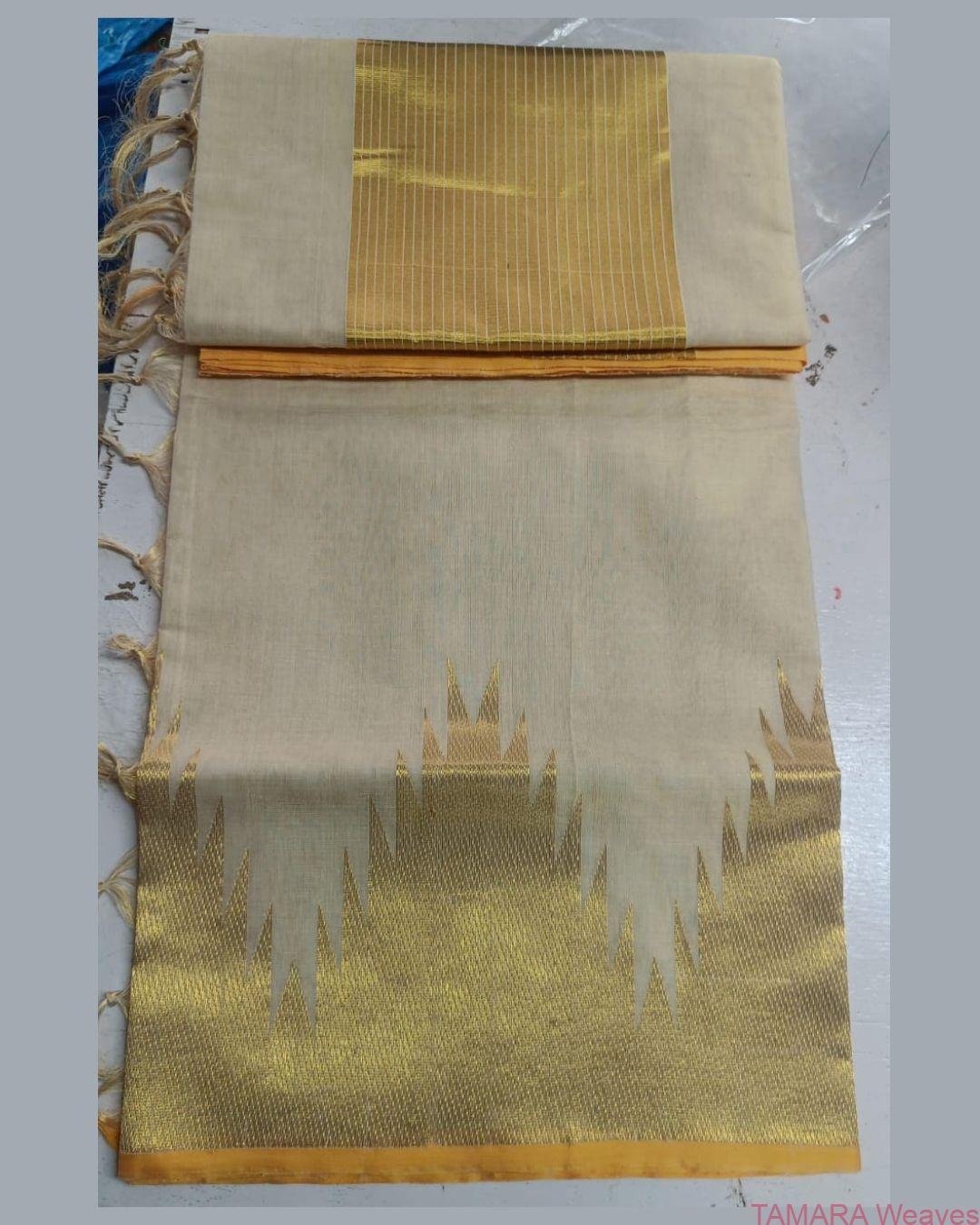 Tamara presents pure handloom golden temple tissue kasavu saree- MEENAKSHI - Image 2