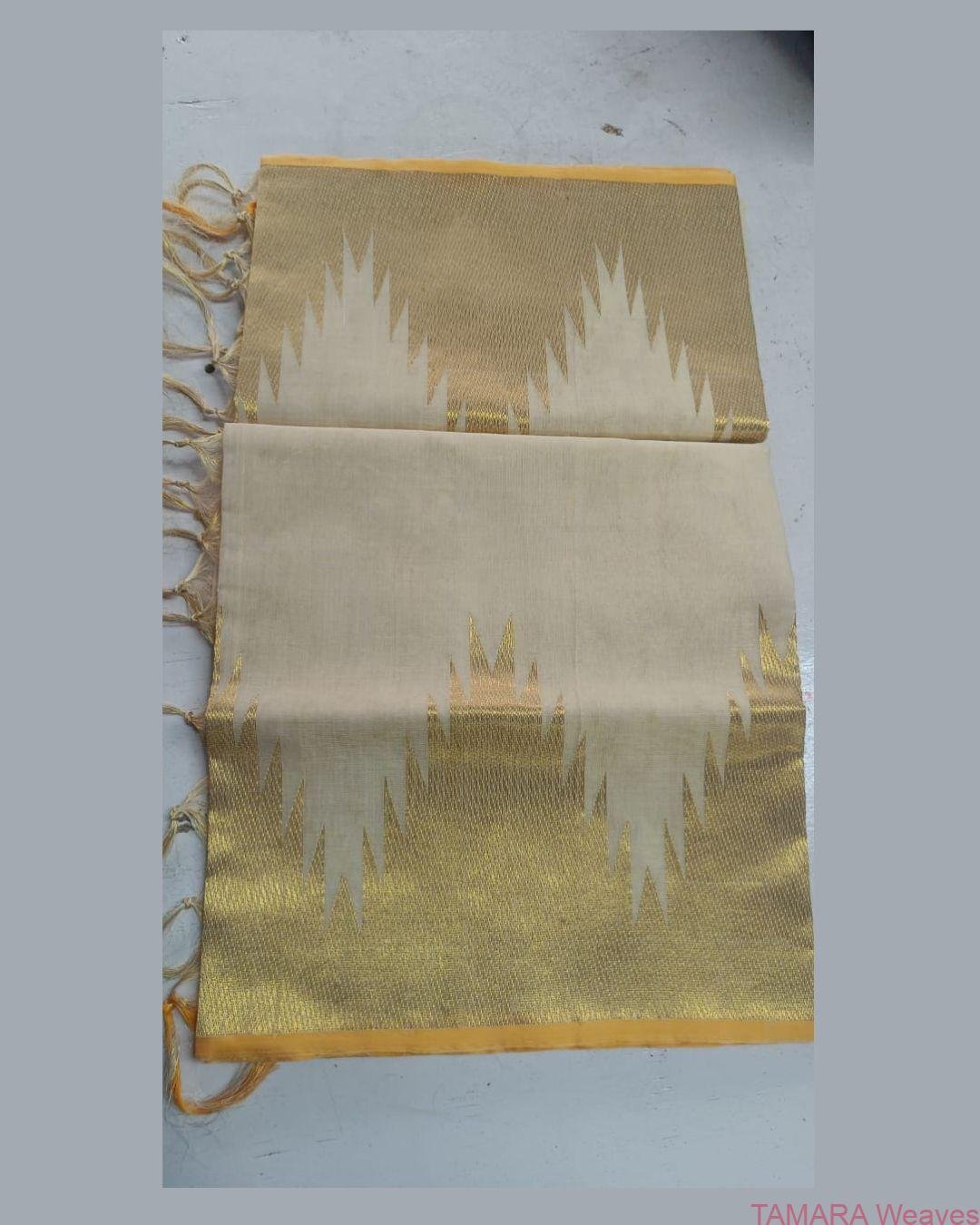 Tamara presents pure handloom golden temple tissue kasavu saree