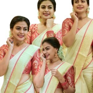 Tamara presents Anusree coral lines pure handloom kuthampully saree