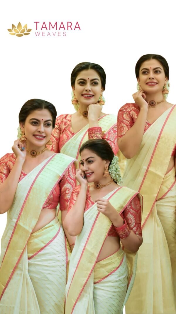 Tamara presents Anusree coral lines pure handloom kuthampully saree