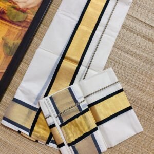 Black kara and gold kasavu set mundu Tamara Weaves Australia